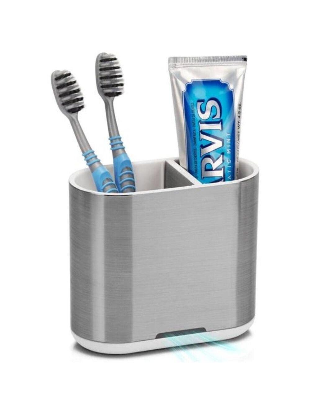 Toothbrush Holder Toothpaste Organizer Bathroom Countertop Electric Storage Silv